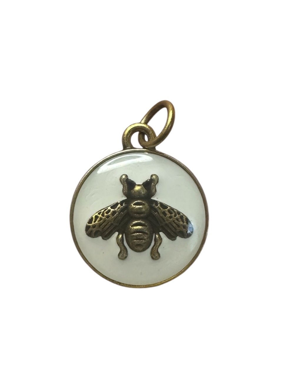 Gucci White Enamel Bee Zipper Pull Charm in Gold-Tone Made in Italy